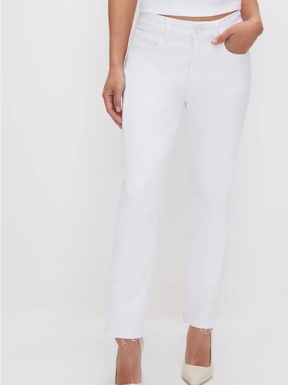 Good American White Straight-Leg High-Rise Jeans
